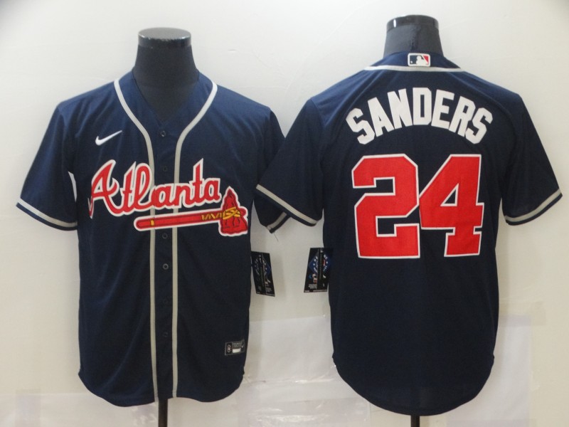 Men's Atlanta Braves #24 Deion Sanders Navy Stitched MLB Jersey